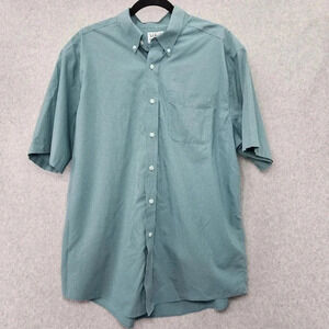 L.L. Bean Traditional Fit Short Sleeve Button Up Blue Green Check Men's L